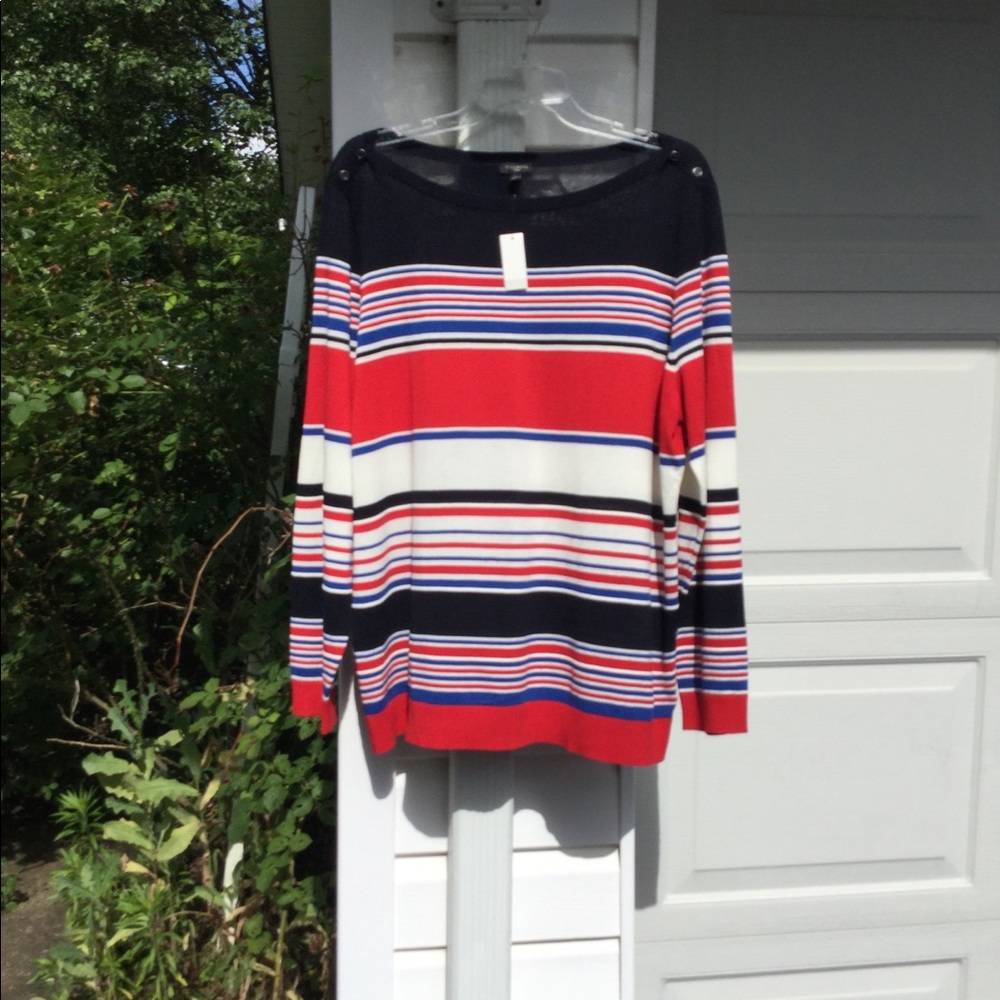 NWT Talbots Cute Red White Blues Black Stripes